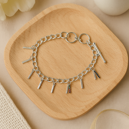 Chain Glow Silver-Tone Bracelet with oval links and dangling dark accents, view 4