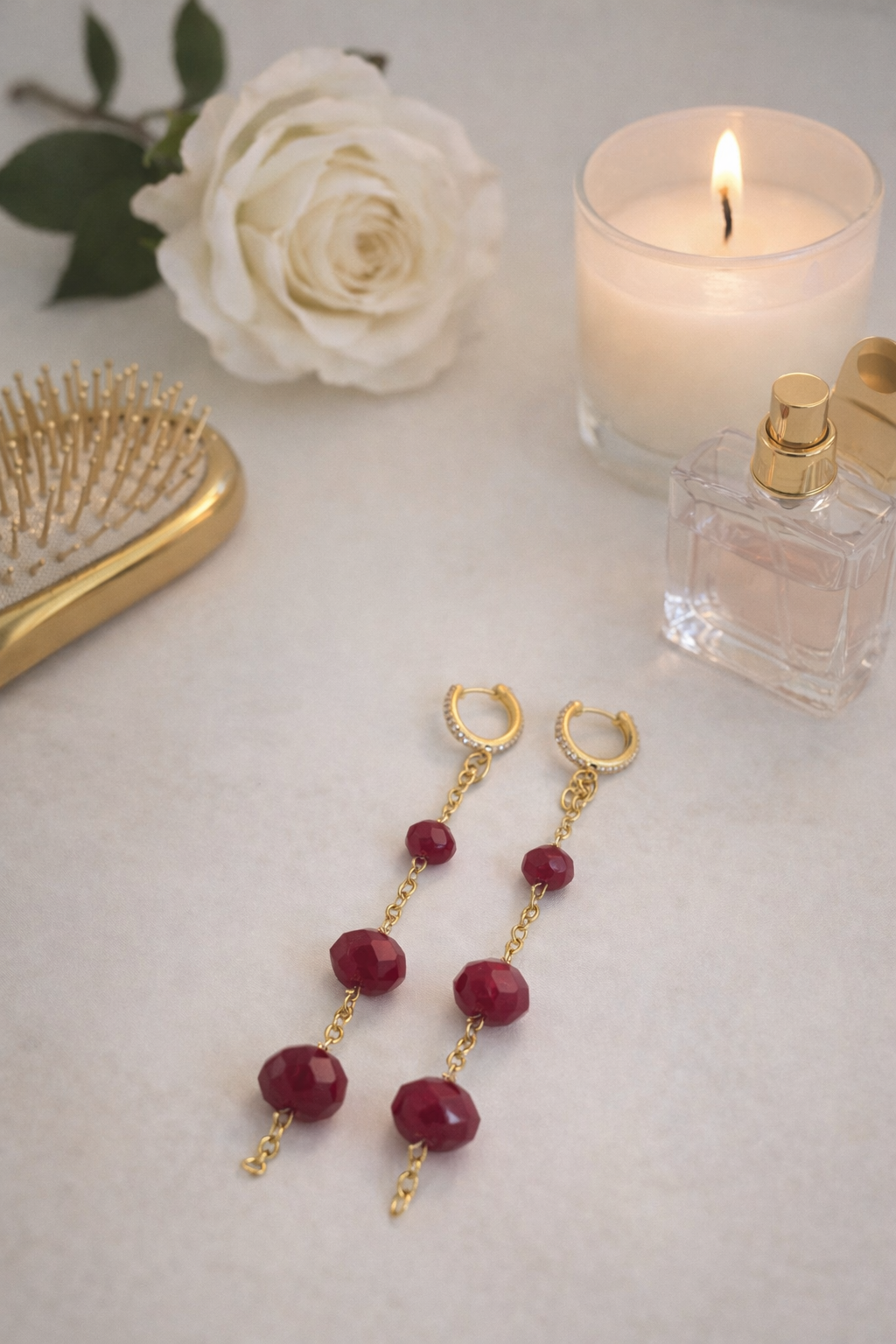 Ruby Drop Chain Earrings