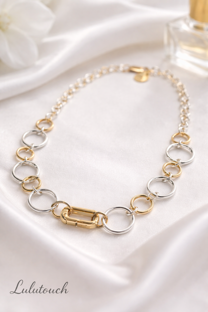 Golden Silver Chain Necklace with silver-tone links and gold-tone toggle closure, view 2