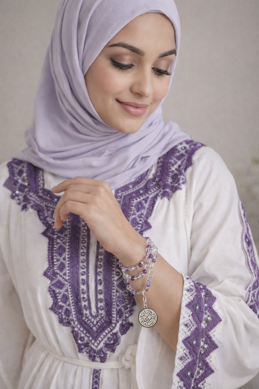 Amethyst and Crystal Quartz Convertible Tasbih as prayer beads