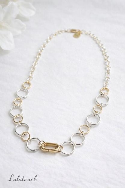 Golden Silver Chain Necklace with silver-tone links and gold-tone toggle closure