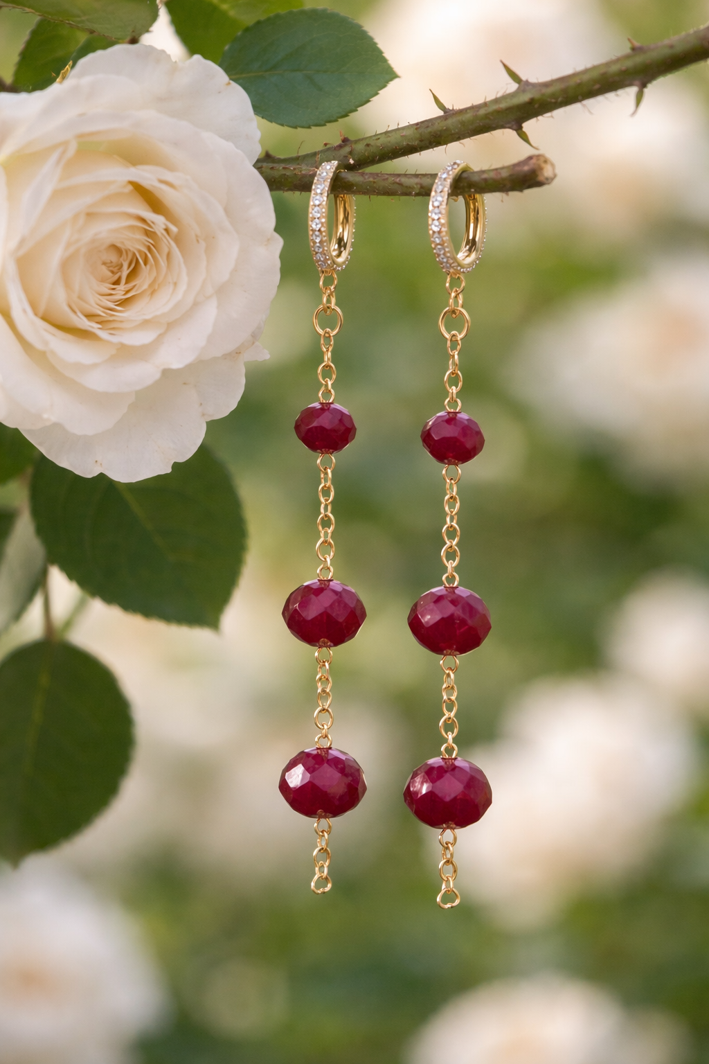 Ruby Drop Chain Earrings