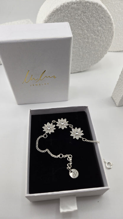 Frosted Lotus Bracelet with extender chain and round LuluTouch charm, view 2