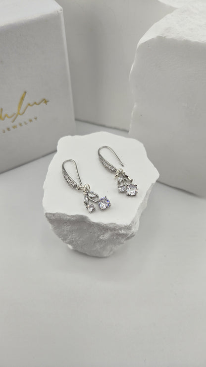 Glimmer Drop Earrings with cubic zirconia cherry charms on white stone