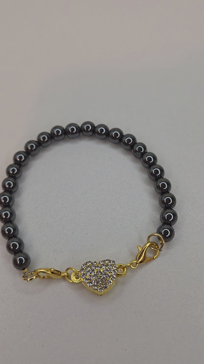 Hematite Heart Bracelet with polished heart-shaped hematite beads, video