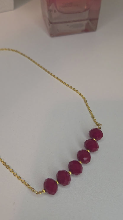 Ruby Crystal Chain Necklace with faceted ruby-red crystal beads on a gold-tone chain