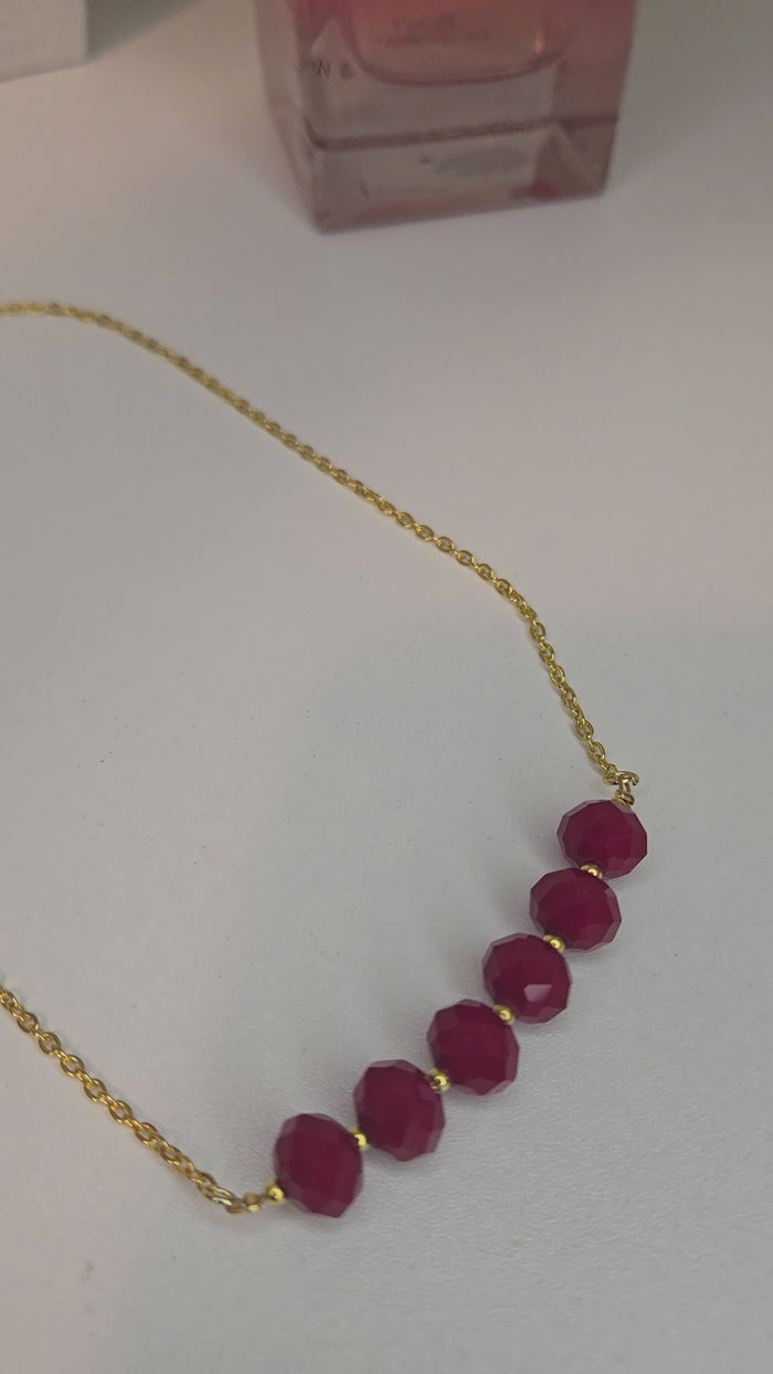 Ruby Crystal Chain Necklace with faceted ruby-red crystal beads on a gold-tone chain