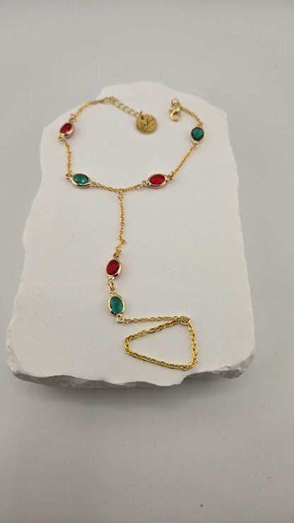 Sultana Hand Chain laid flat showing the bracelet, stones and finger loop