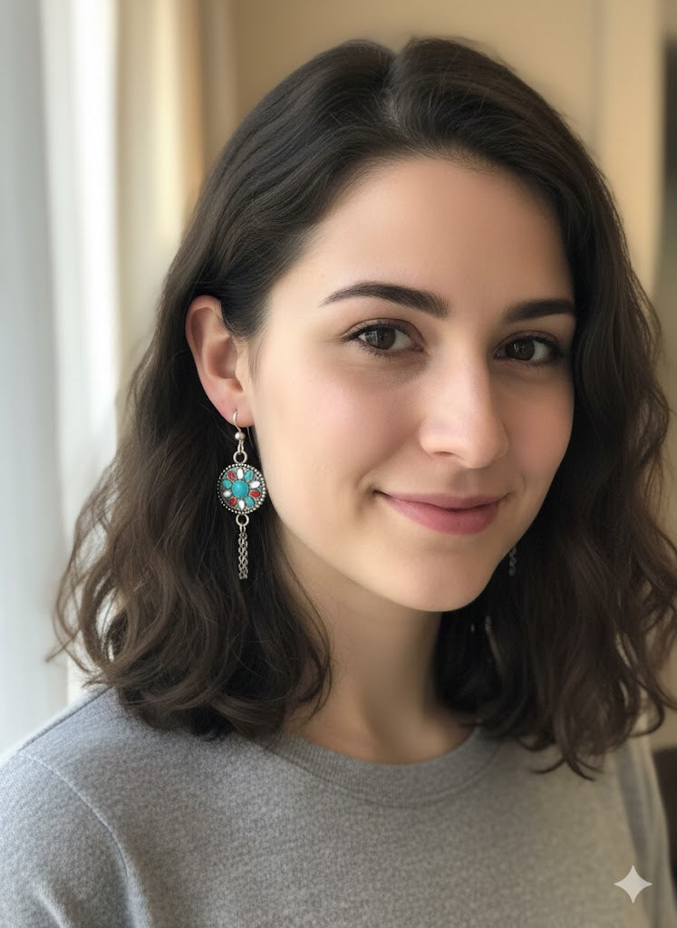 Turquoise Bloom Silver Drop Earrings