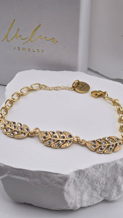 Close-up of the Wingtip Bracelet feathers with small clear stones